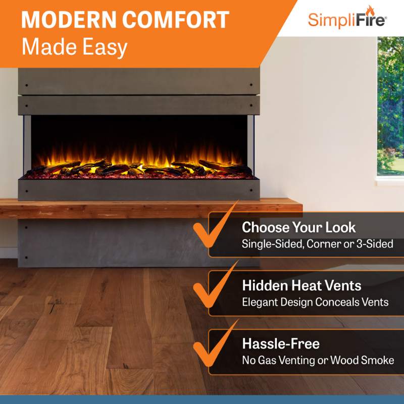 Simplifire Scion Trinity 55" 3-Sided Linear Electric Fireplace | SF-SCT55-BK