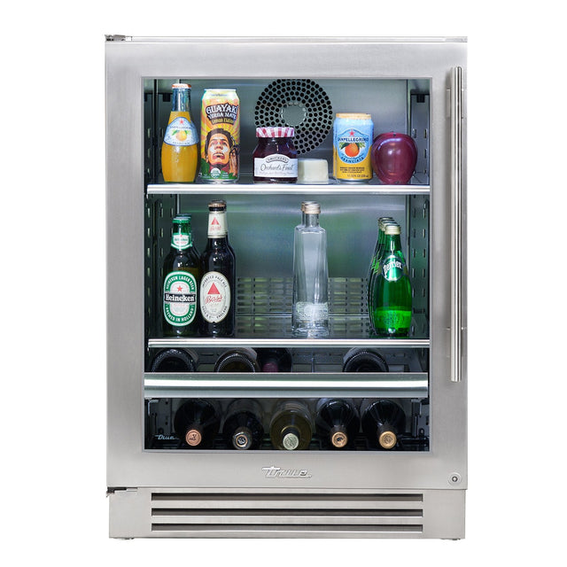True 24-Inch ADA Height Beverage Center with Stainless Steel Glass Door, 2 Black Wire Shelves, 1 Wine Shelf (Left Hinge) - TUBADA-24-LG-A-S