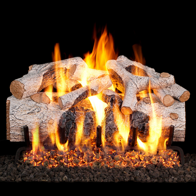Real Fyre Charred Mountain Birch Gas Log Set with 3-Tiered G31 Burner System