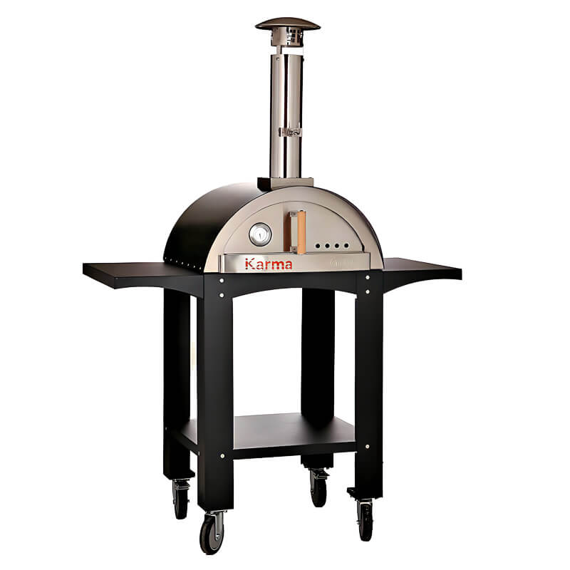 WPPO Karma 25 Inch Black Wood Fired Pizza Oven with Black Cart - WKK-01S-WS-Black