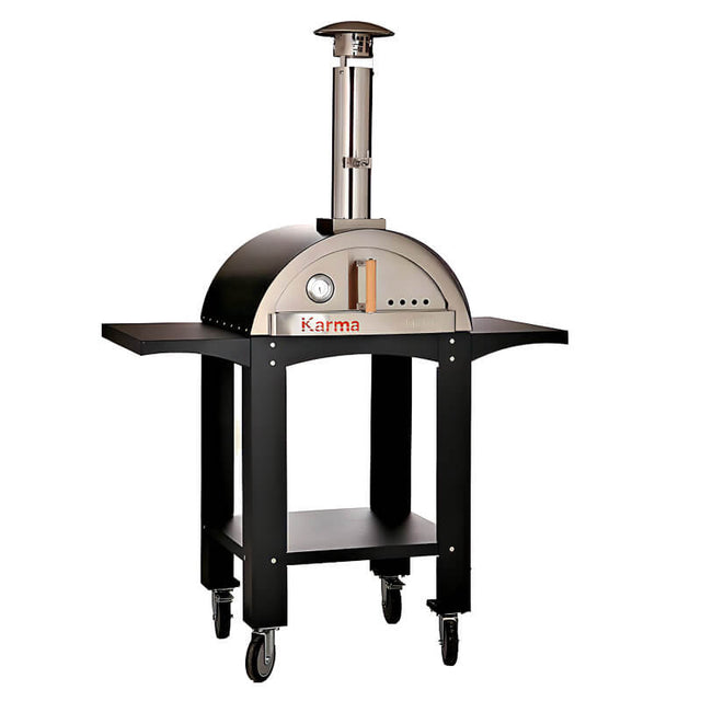 WPPO Karma 25 Inch Black Wood Fired Pizza Oven with Black Cart - WKK-01S-WS-Black