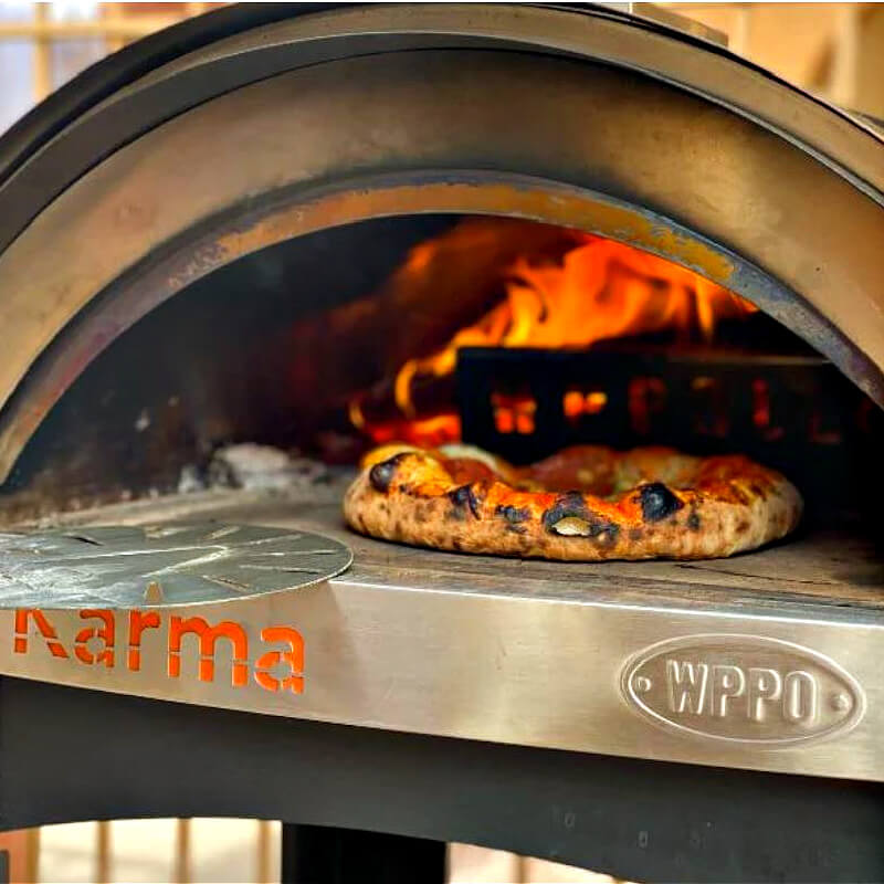 WPPO Karma 25 Inch Black Wood Fired Pizza Oven with Black Cart - WKK-01S-WS-Black