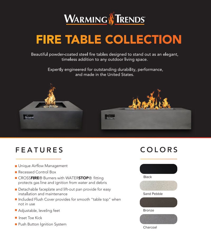 Warming Trends AON Powder-Coated Steel Square Fire Table