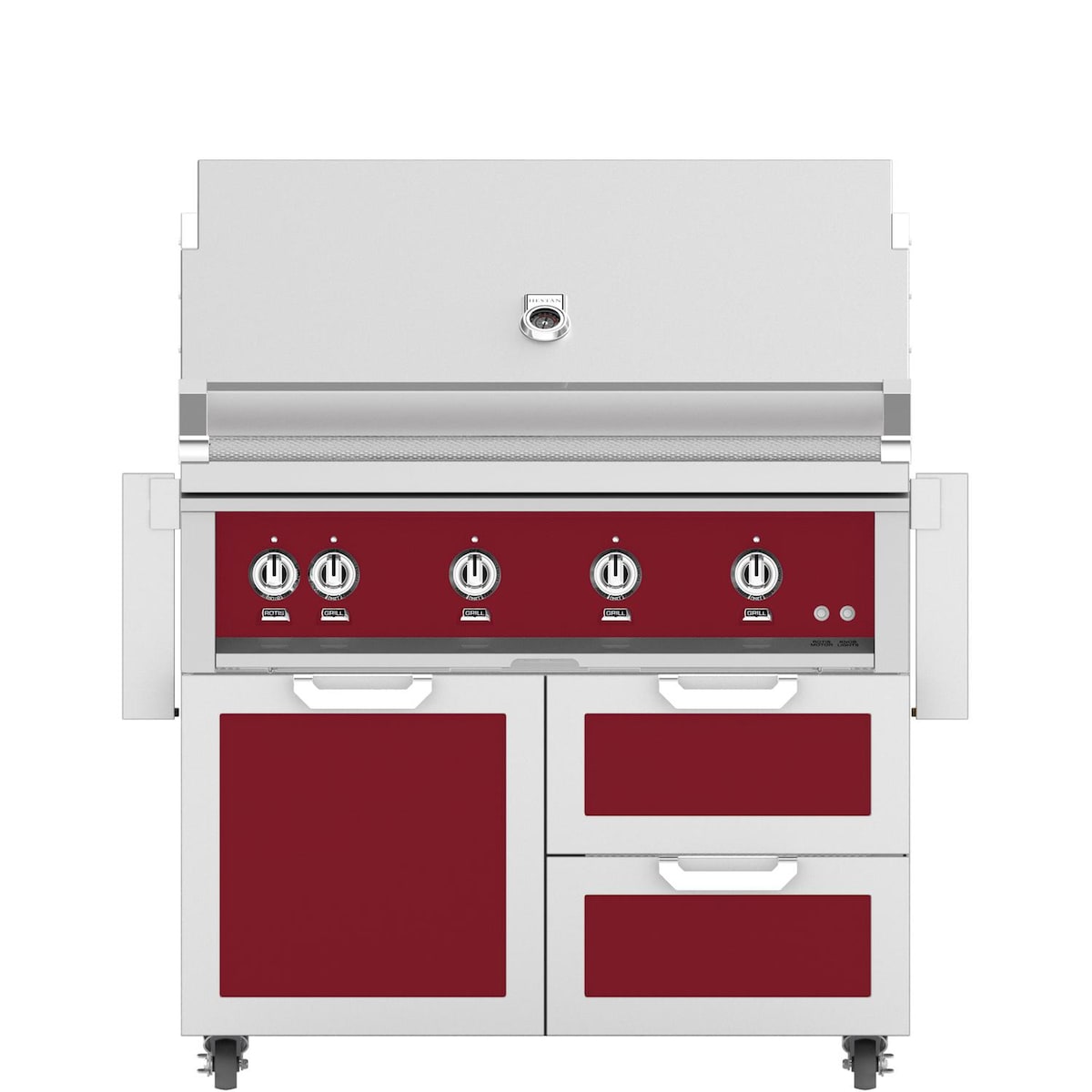 Hestan 42-Inch Natural Gas Grill W/ All Infrared Burners & Rotisserie On Double Drawer & Door Tower Cart