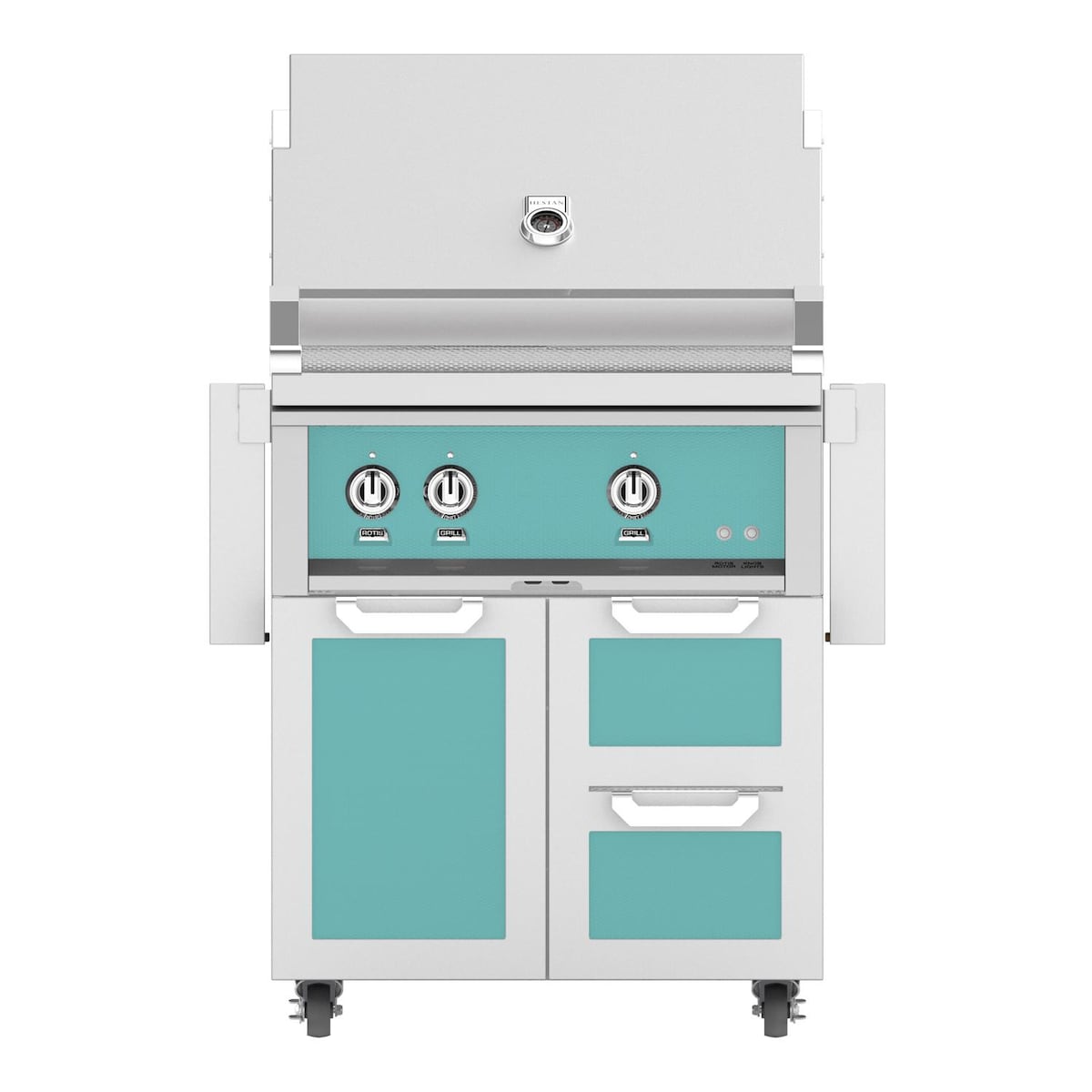 Hestan 30-Inch Propane Gas Grill W/ Sear Burner & Rotisserie On Double Drawer & Door Tower Cart