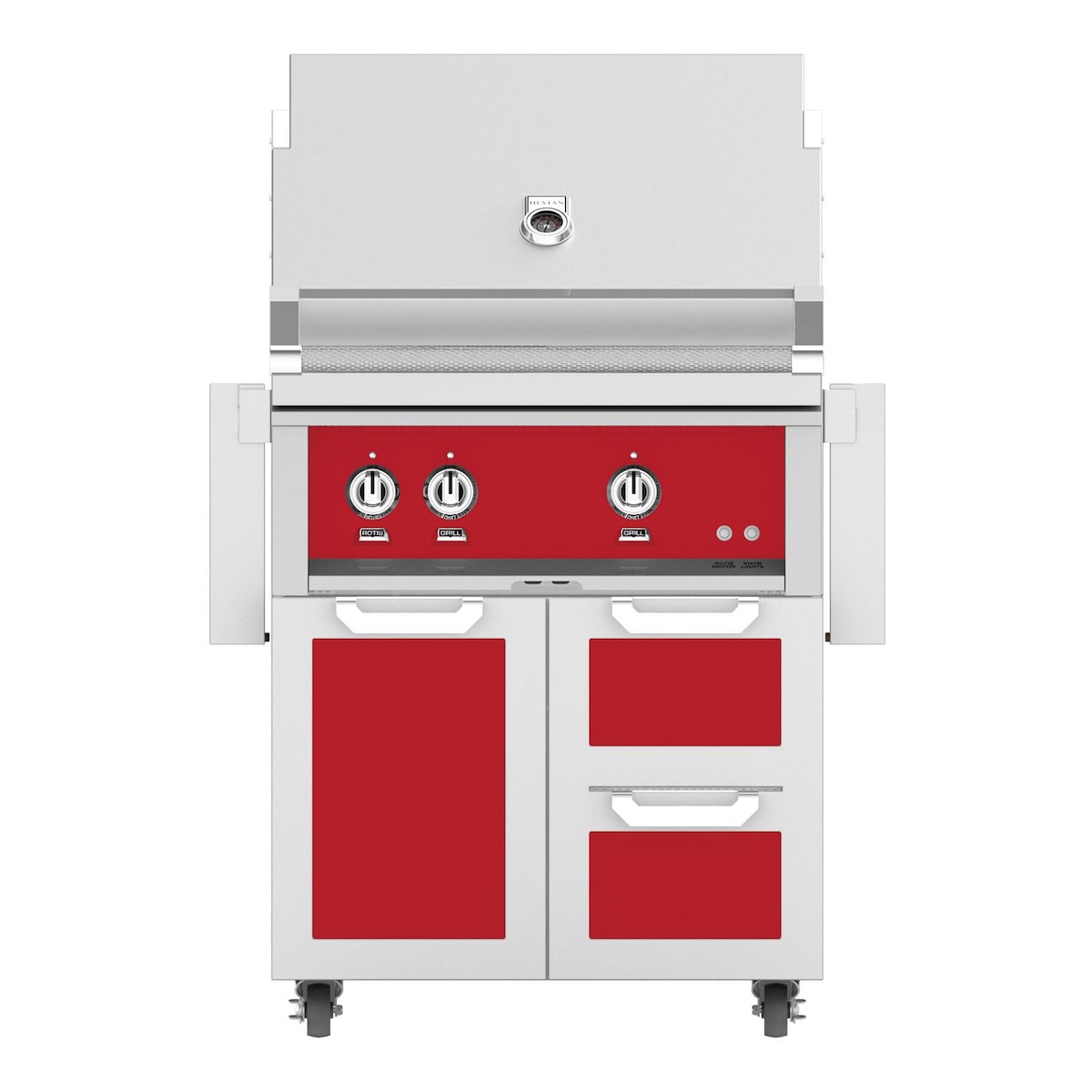 Hestan 30-Inch Natural Gas Grill W/ Sear Burner & Rotisserie On Double Drawer & Door Tower Cart