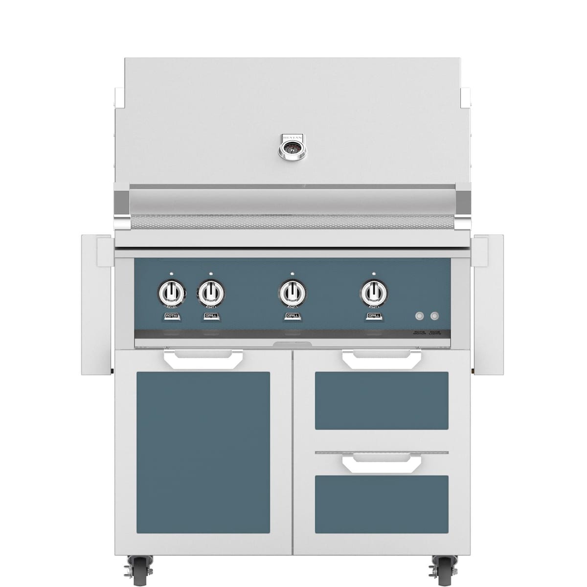 Hestan 36-Inch Natural Gas Grill W/ Rotisserie On Double Drawer & Door Tower Cart