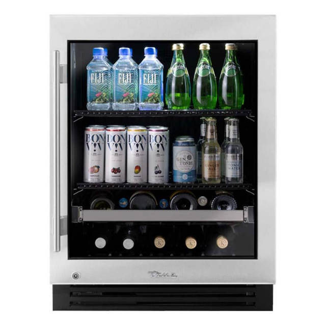 True 24-Inch ADA Height Beverage Center with Stainless Steel Glass Door, 2 Black Wire Shelves, 1 Wine Shelf (Right Hinge) - TUBADA-24-RG-A-S