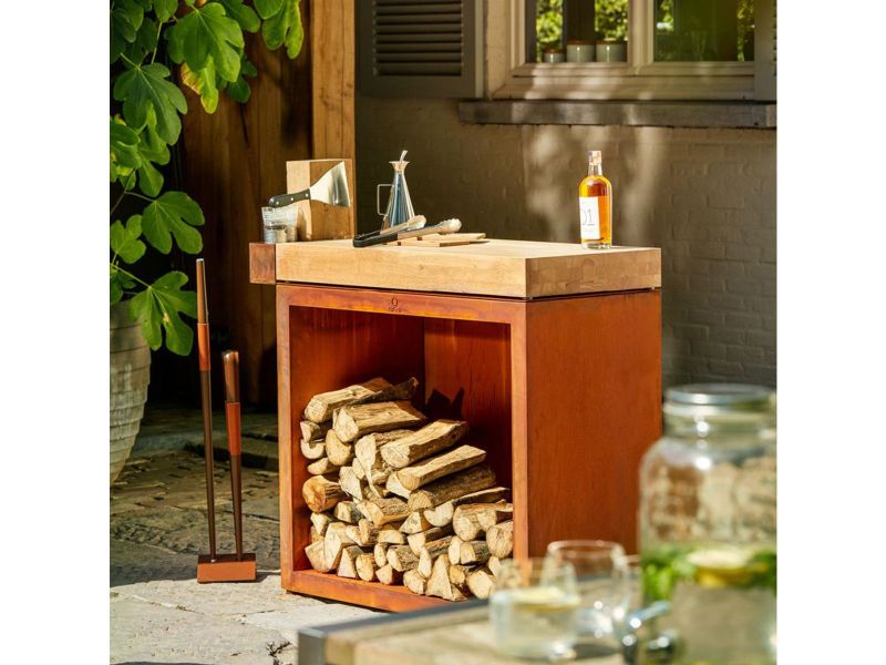 Ofyr Butcher Block Storage 90 Corten Teak Wood