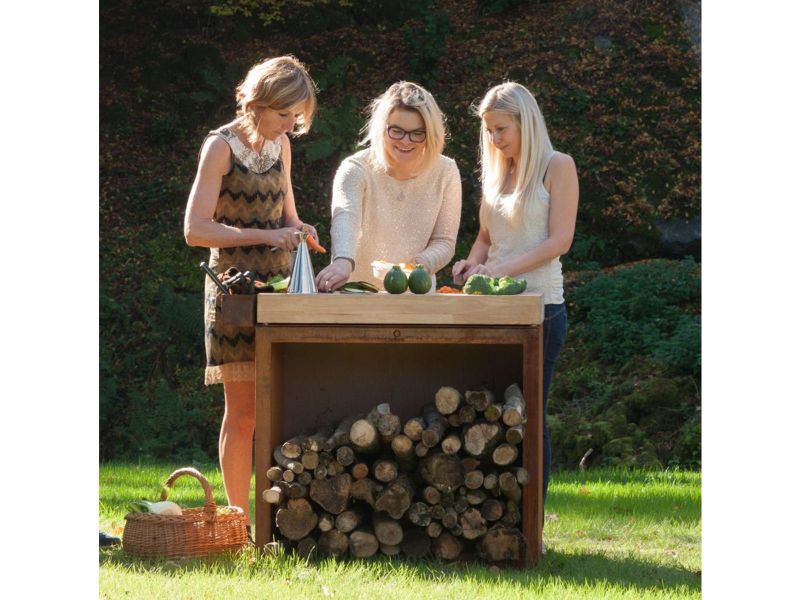 Ofyr Butcher Block Storage 90 Corten Teak Wood