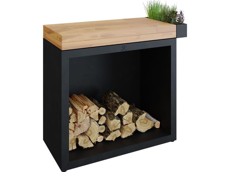 Ofyr Butcher Block Storage 90 Black Teak Wood
