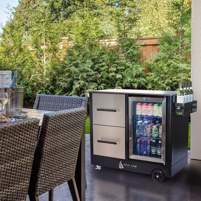 Mont Alpi Mobile Bar Beverage Cart Outdoor Prep Center w/ Refrigerator - MAPCL