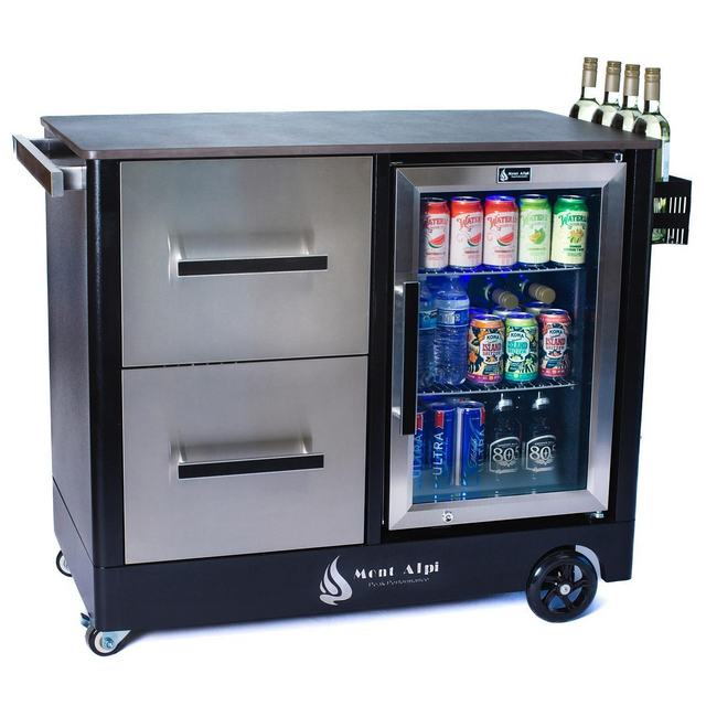 Mont Alpi Mobile Bar Beverage Cart Outdoor Prep Center w/ Refrigerator - MAPCL