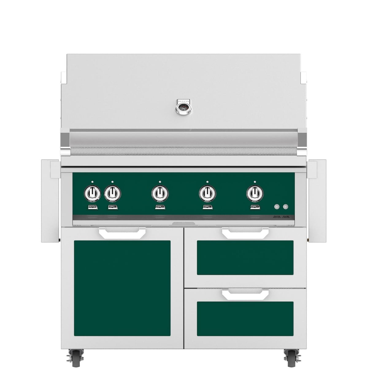 Hestan 42-Inch Natural Gas Grill W/ All Infrared Burners & Rotisserie On Double Drawer & Door Tower Cart