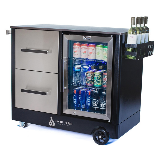 Mont Alpi Mobile Bar Beverage Cart Outdoor Prep Center w/ Refrigerator - MAPCL