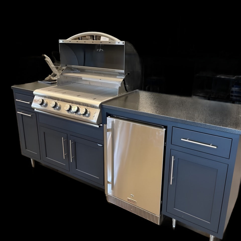 Challenger Coastal 8 Foot Outdoor Kitchen Island with Blaze 32" Grill & Refrigerator Pre-Assembled