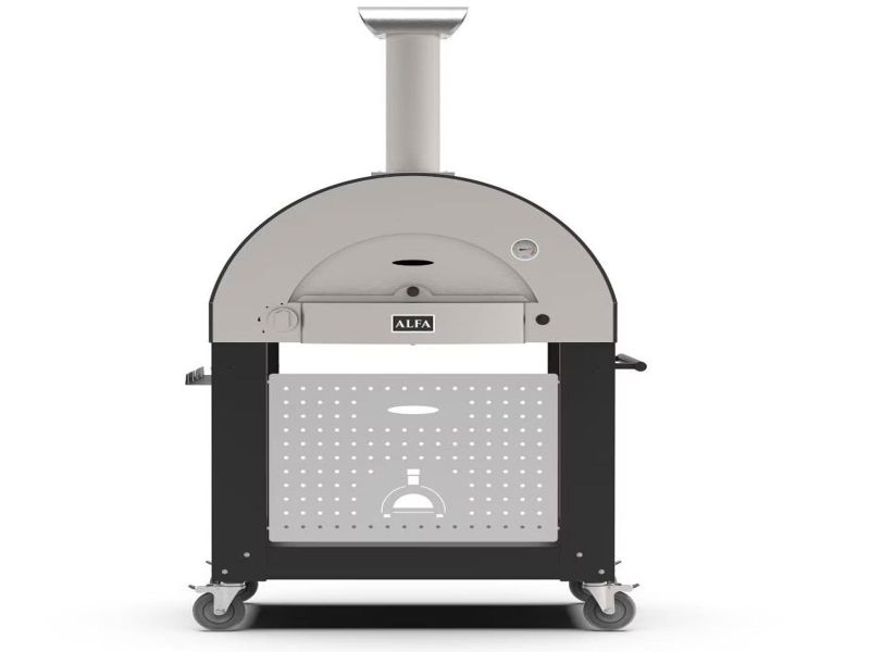 Alfa Classico 4 Pizze 43-Inch Gas Pizza Oven on Wrinkle Black Oven Base - Ardesia Grey