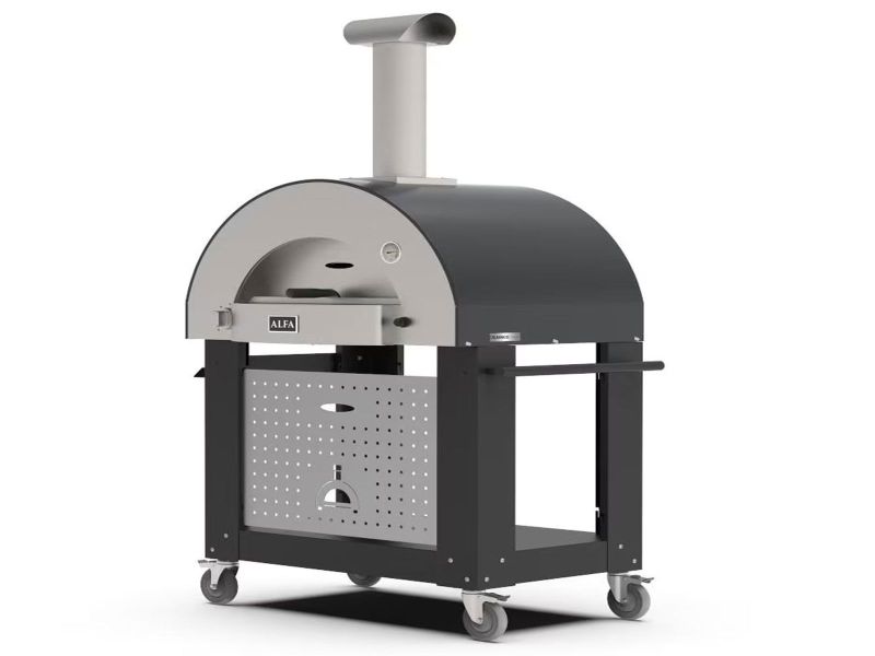 Alfa Classico 4 Pizze 43-Inch Gas Pizza Oven on Wrinkle Black Oven Base - Ardesia Grey