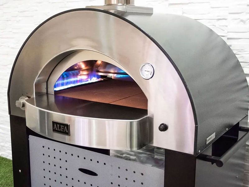 Alfa Classico 4 Pizze 43-Inch Gas Pizza Oven on Wrinkle Black Oven Base - Ardesia Grey