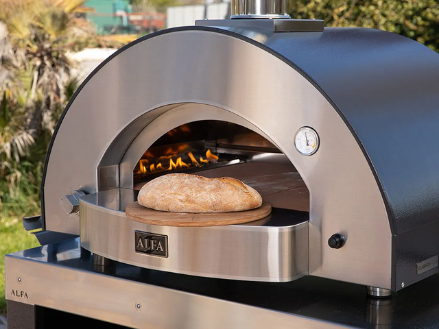 Alfa Classico 4 Pizze Gas Pizza Oven Freestanding on Black Cart - Ardesia Grey