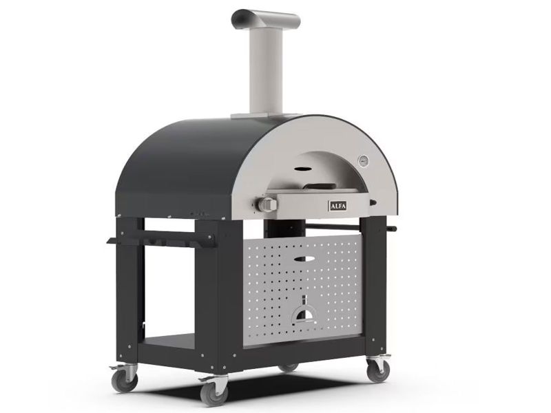Alfa Classico 4 Pizze 43-Inch Gas Pizza Oven on Wrinkle Black Oven Base - Ardesia Grey