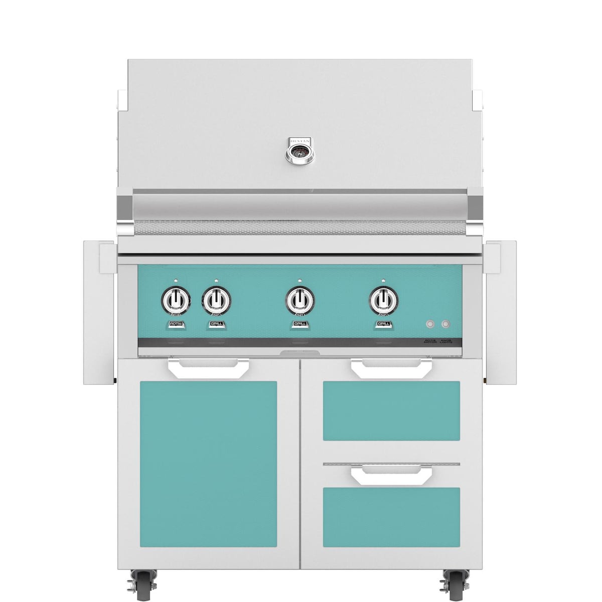 Hestan 36-Inch Natural Gas Grill W/ Rotisserie On Double Drawer & Door Tower Cart