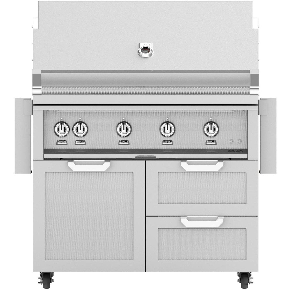 Hestan 42-Inch Propane Gas Grill W/ All Infrared Burners & Rotisserie On Double Drawer & Door Tower Cart