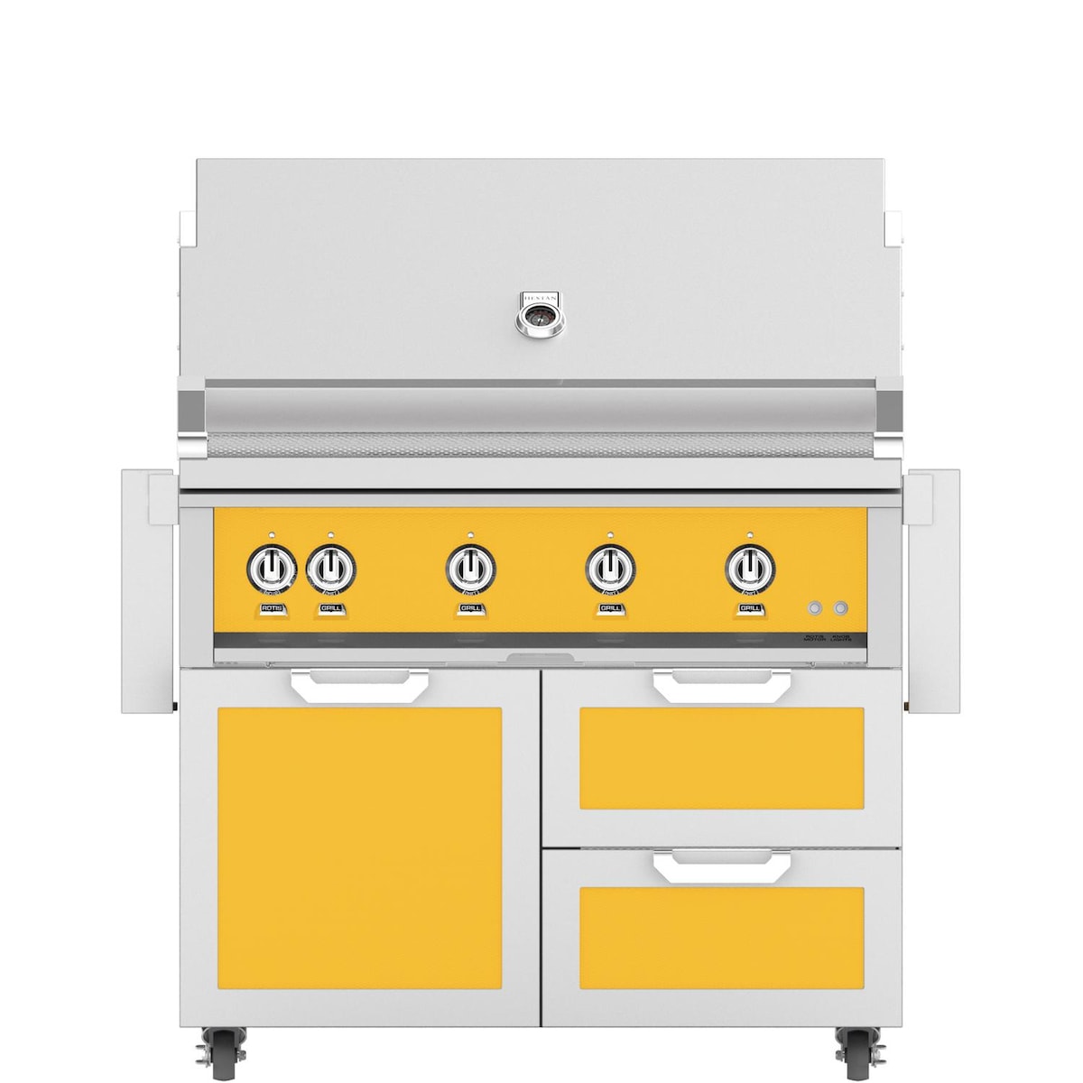 Hestan 42-Inch Natural Gas Grill W/ All Infrared Burners & Rotisserie On Double Drawer & Door Tower Cart