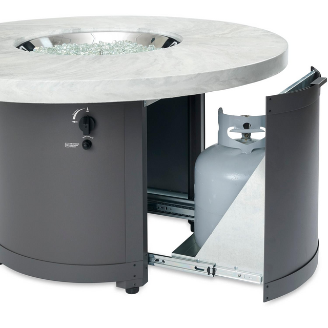 The Outdoor GreatRoom Company Beacon 48 Inch Round Powder Coated Steel Propane Fire Pit Table in White Onyx