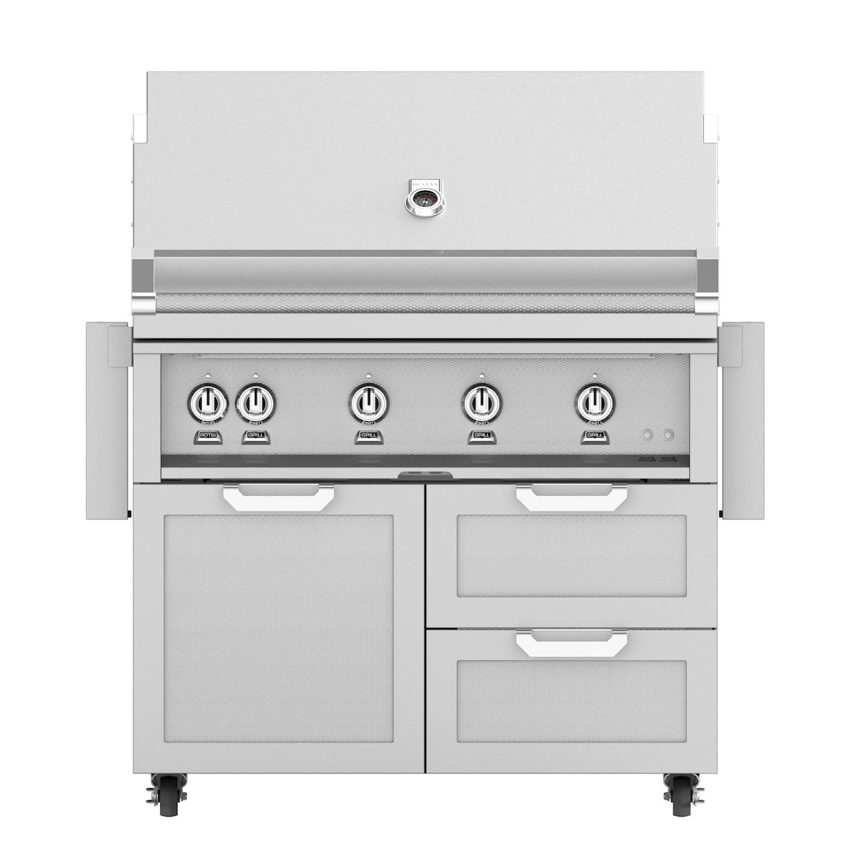 Hestan 42-Inch Natural Gas Grill W/ All Infrared Burners & Rotisserie On Double Drawer & Door Tower Cart