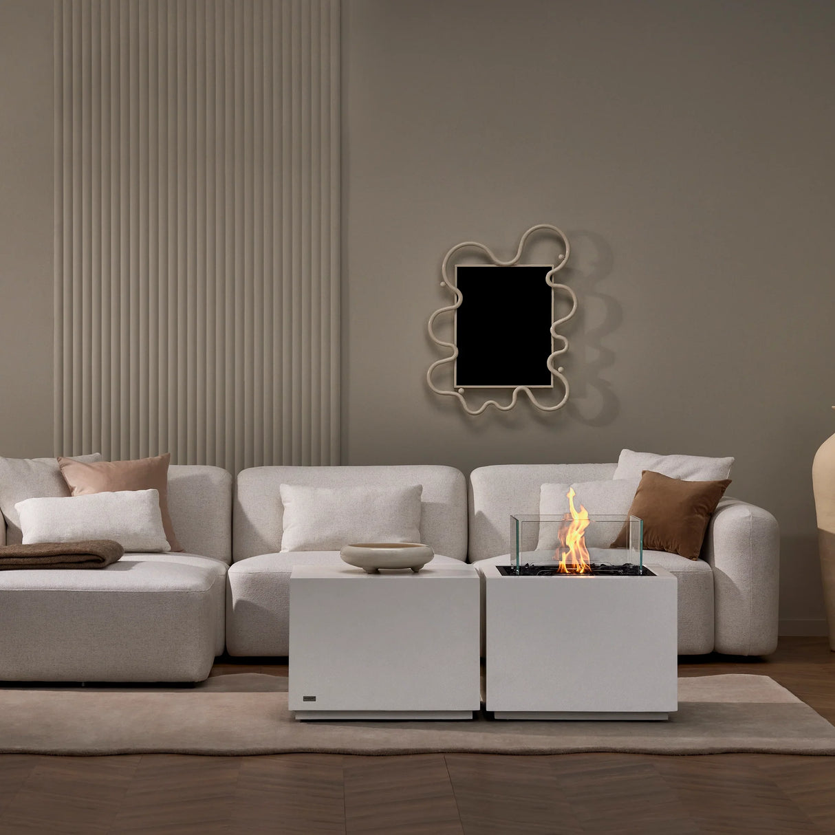 EcoSmart Fire Sidecar 24 Fire Pit Table - Natural - Stainless Steel Ethanol Burner