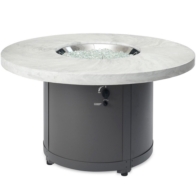 The Outdoor GreatRoom Company Beacon 48 Inch Round Powder Coated Steel Propane Fire Pit Table in White Onyx