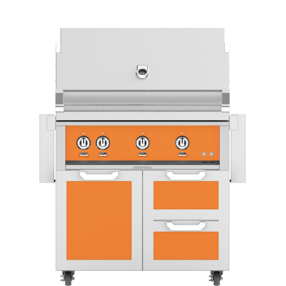 Hestan 42-Inch Natural Gas Grill W/ All Infrared Burners & Rotisserie On Double Drawer & Door Tower Cart