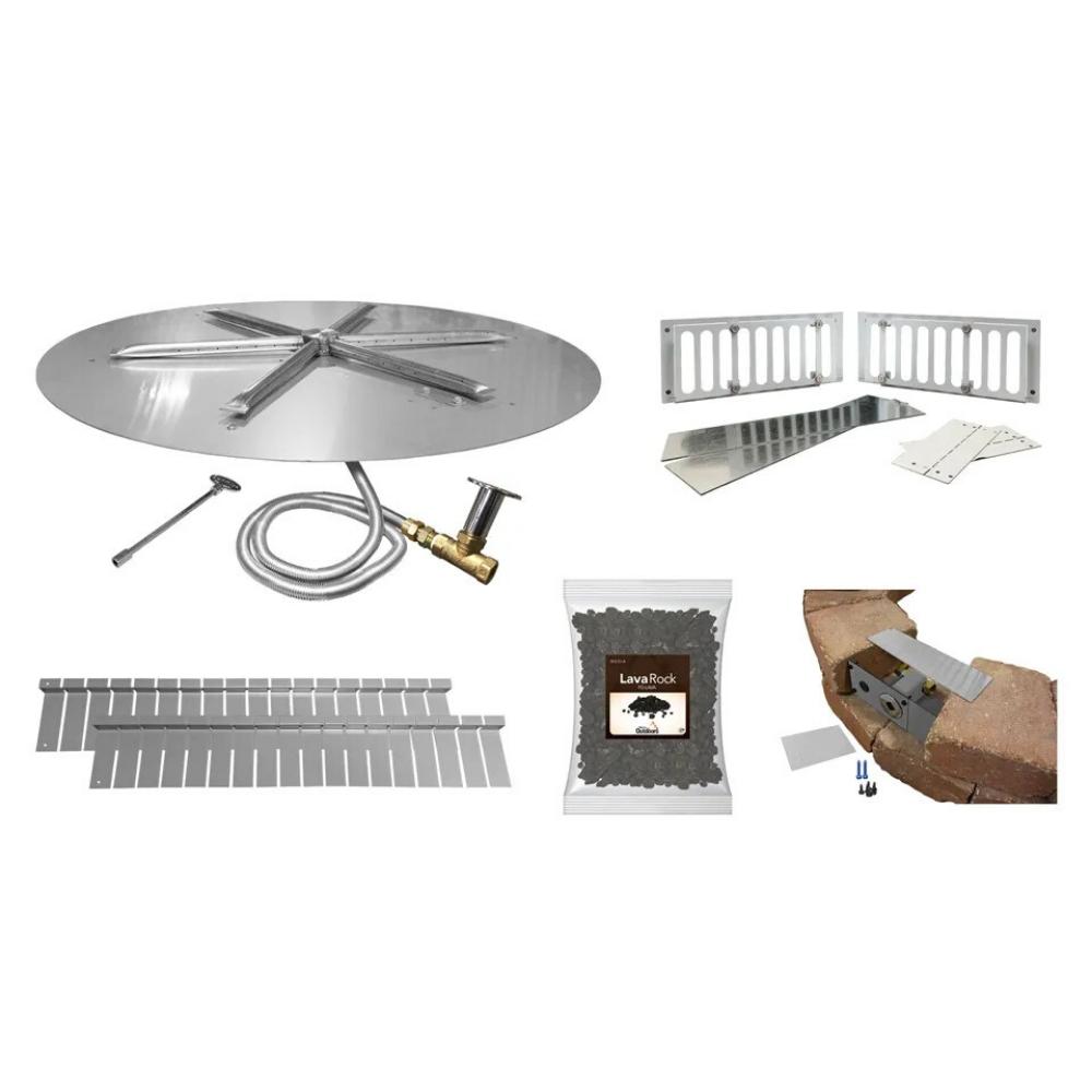 Firegear DIY Fire Pit Kit - Round includes burner, valve, lava rock, and assembly parts for custom outdoor fire pit installation.