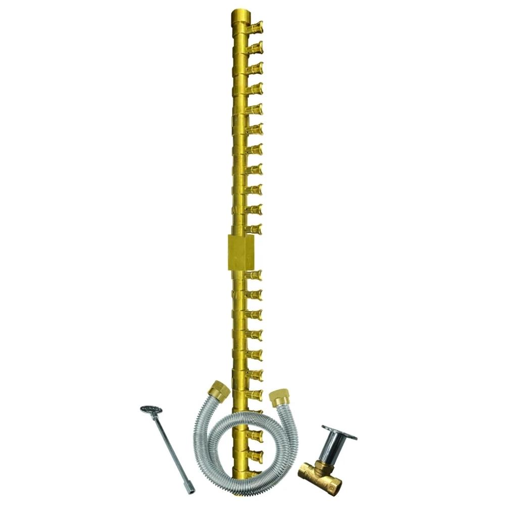 Vertical Firegear Pro Series T Burners - Brass Gas Burner with gas connection kit, designed for outdoor fire pits with high BTU performance and durability.