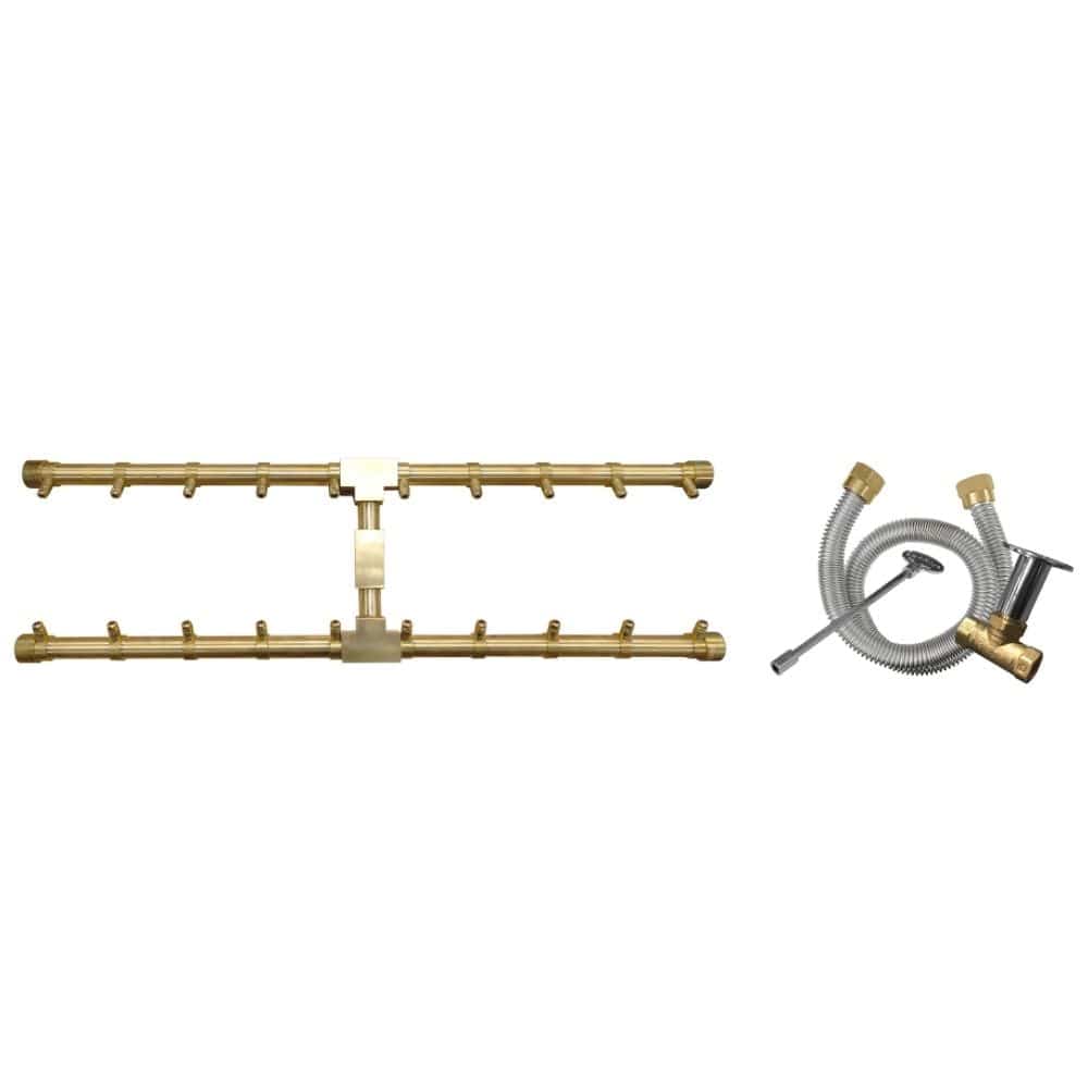 Complete Firegear Pro Series H Burners - Brass Gas Burner kit with burner and flexible gas connection components for easy installation.