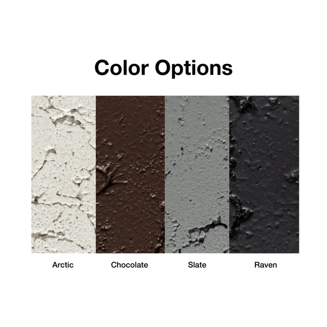 Color options for Firegear Sanctuary 39-Inch Round Concrete Gas Fire Bowl: Arctic, Chocolate, Slate, and Raven finishes.