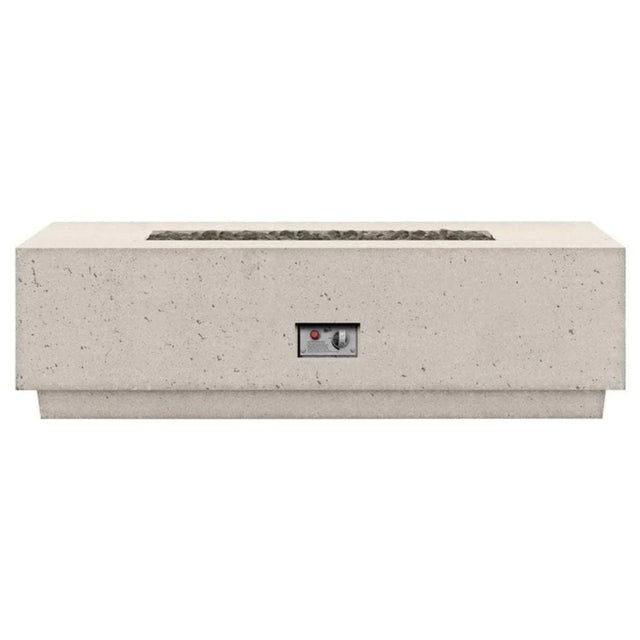 Firegear Sanctuary Rectangular Concrete Gas Fire Pit Table in Arctic finish with control panel, CSA approved for outdoor use.