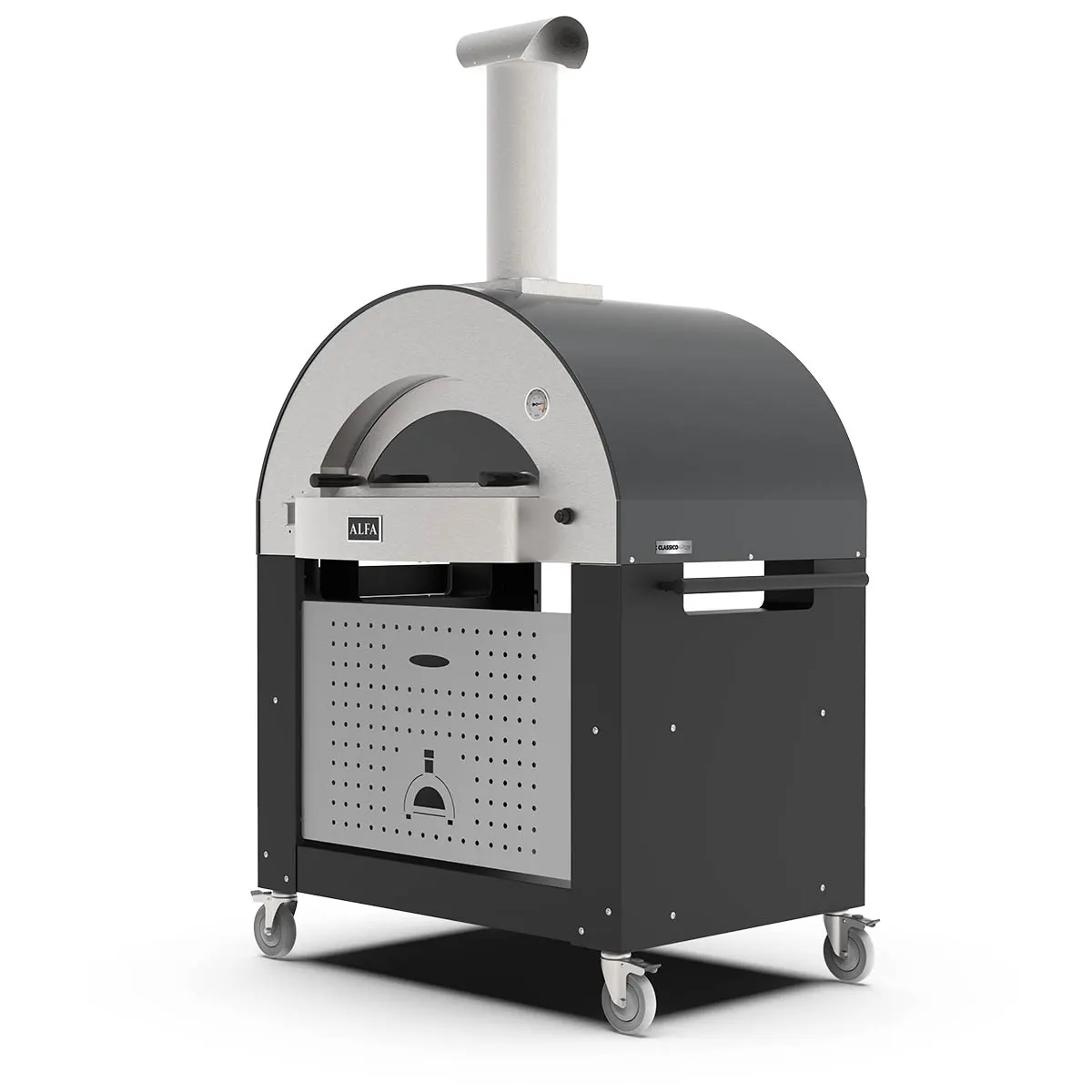 Alfa Classico 4 Pizze Gas Pizza Oven Freestanding on Black Cart - Ardesia Grey