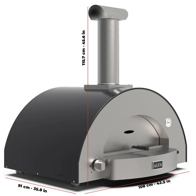 Alfa Classico 4 Pizze Gas Pizza Oven Freestanding on Black Cart - Ardesia Grey