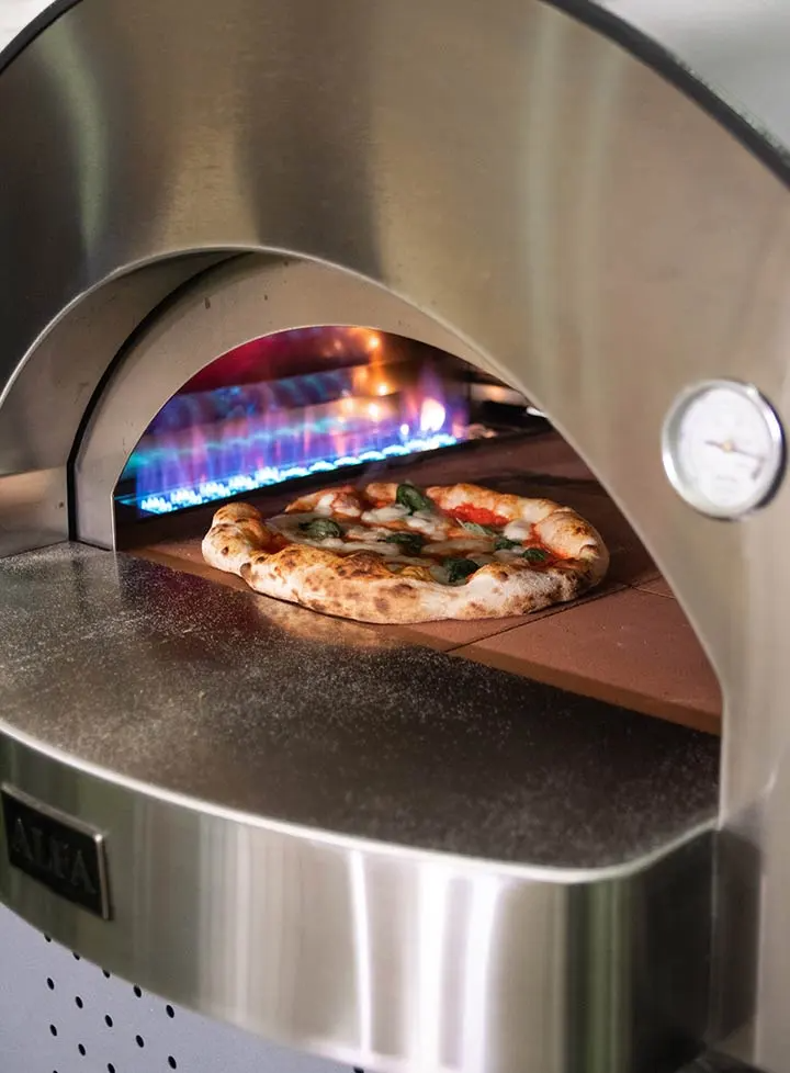 Alfa Classico 4 Pizze 43-Inch Gas Pizza Oven on Wrinkle Black Oven Base - Ardesia Grey