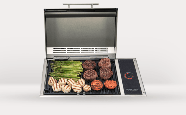 Kenyon Frontier B70051 21 in built-in electric grill with food, Lite-Touch control