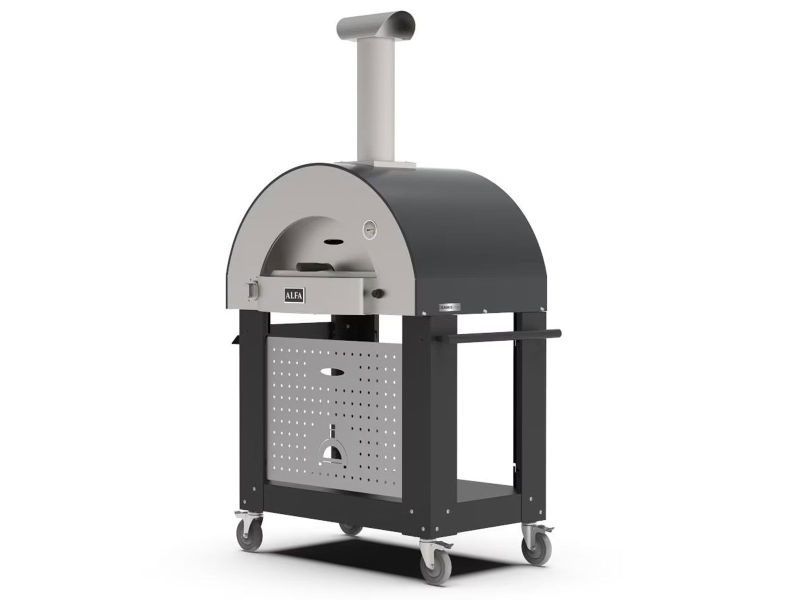 Alfa Classico 2 Pizze 38-Inch Gas Anthracite Grey Pizza Oven on Wrinkle Black Oven Base