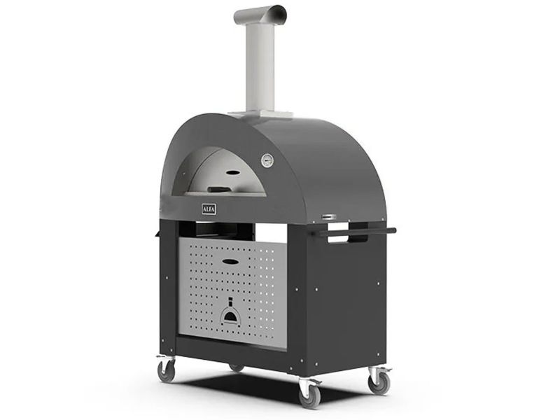 Alfa Moderno 3 Pizze 43-Inch Gas Pizza Oven on Wrinkle Black Oven Base - Anthracite Gray