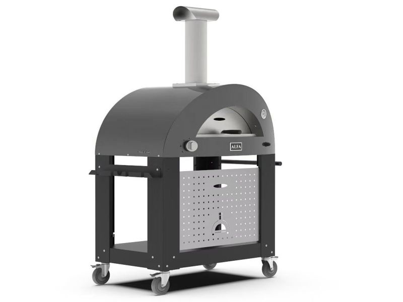 Alfa Moderno 3 Pizze 43-Inch Gas Pizza Oven on Wrinkle Black Oven Base - Anthracite Gray
