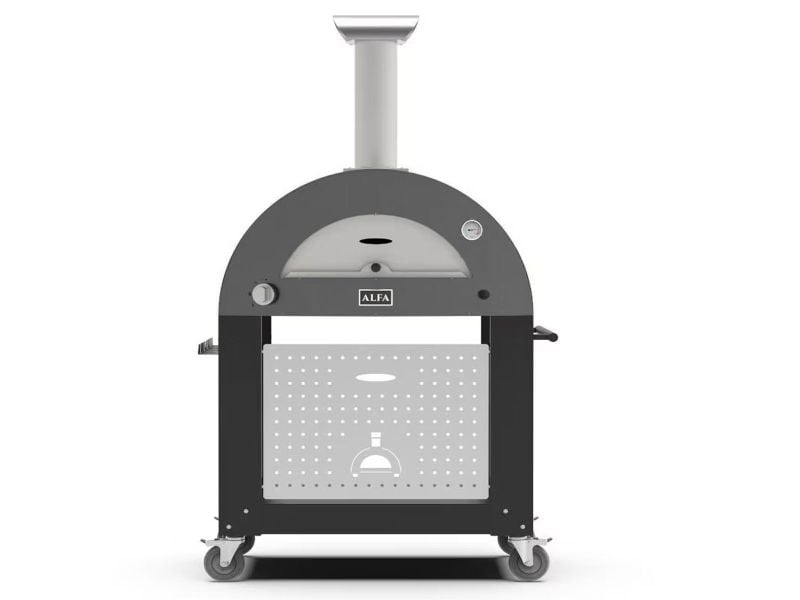 Alfa Moderno 3 Pizze 43-Inch Gas Pizza Oven on Wrinkle Black Oven Base - Anthracite Gray