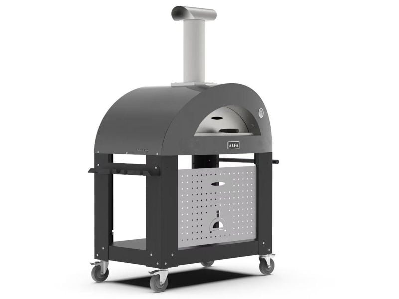 Alfa Moderno 3 Pizze 43-Inch Gas Pizza Oven on Wrinkle Black Oven Base - Anthracite Gray