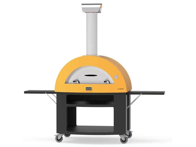Alfa Moderno 5 Pizze 47-Inch Gas Pizza Oven on Wrinkle Black Base - Imperial Yellow
