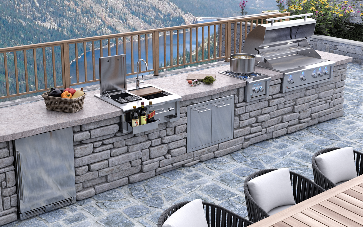 XO 30 Inch Cocktail Pro Station with Sink, Ice Bin, Chilled Bins, Faucet, Hand Towel Bar and Bottle Caddy