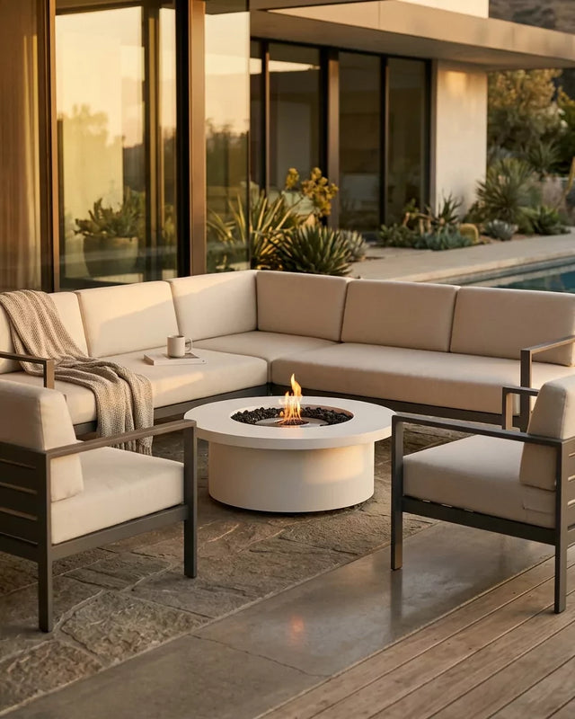 EcoSmart Fire Mimosa 40 Fire Pit Table in Bone - outdoor patio